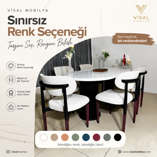 Mdf Bohem Masa Takımı 6 Ahşap Polo Sandalye