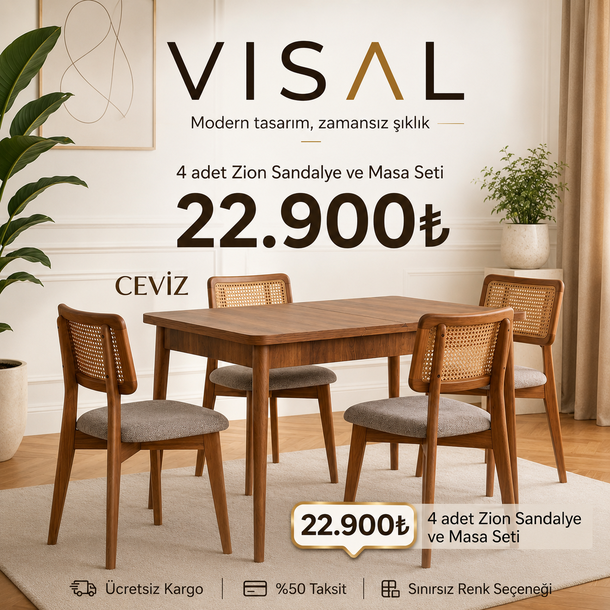 4 Adet Zion SAndalye ve Masa Açılır Masa Seti