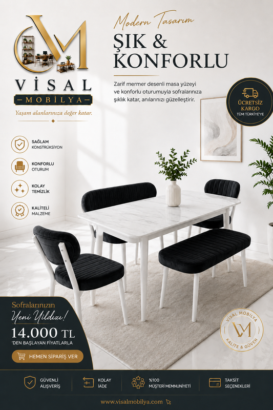 %100 Mdf Açılır Kelebek Mutfak Masası Bank Takımı