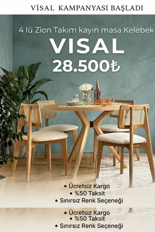 4lü Zion Kayın Masa Sandalye Takımı